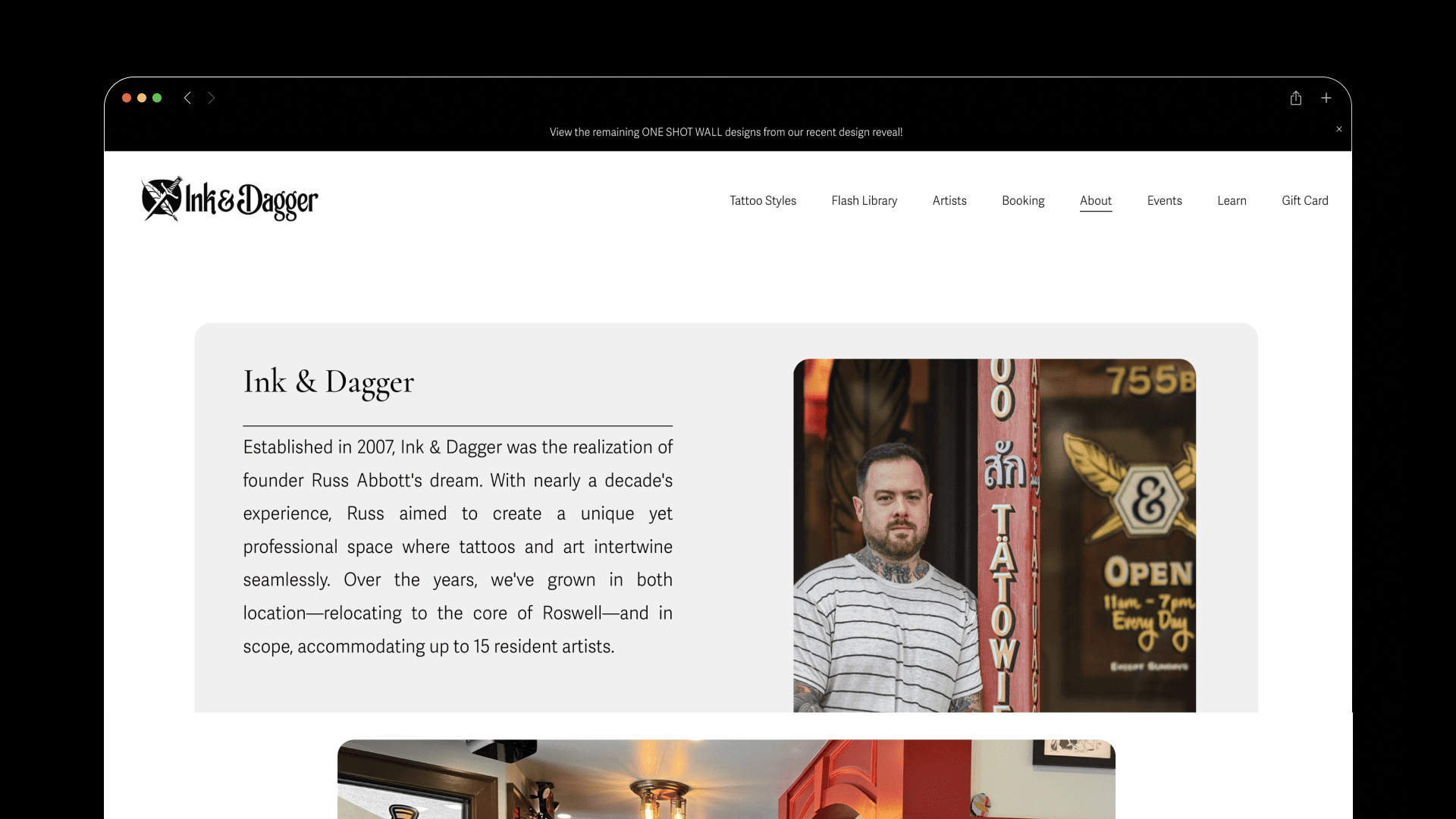 Ink and Dagger studio introduction with founders and storefront photographs