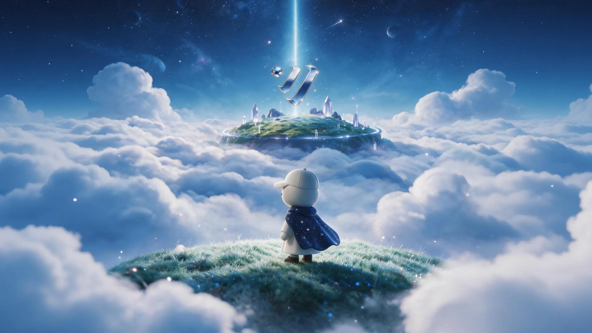 Venus mascot overlooking an island and the Venus symbol
