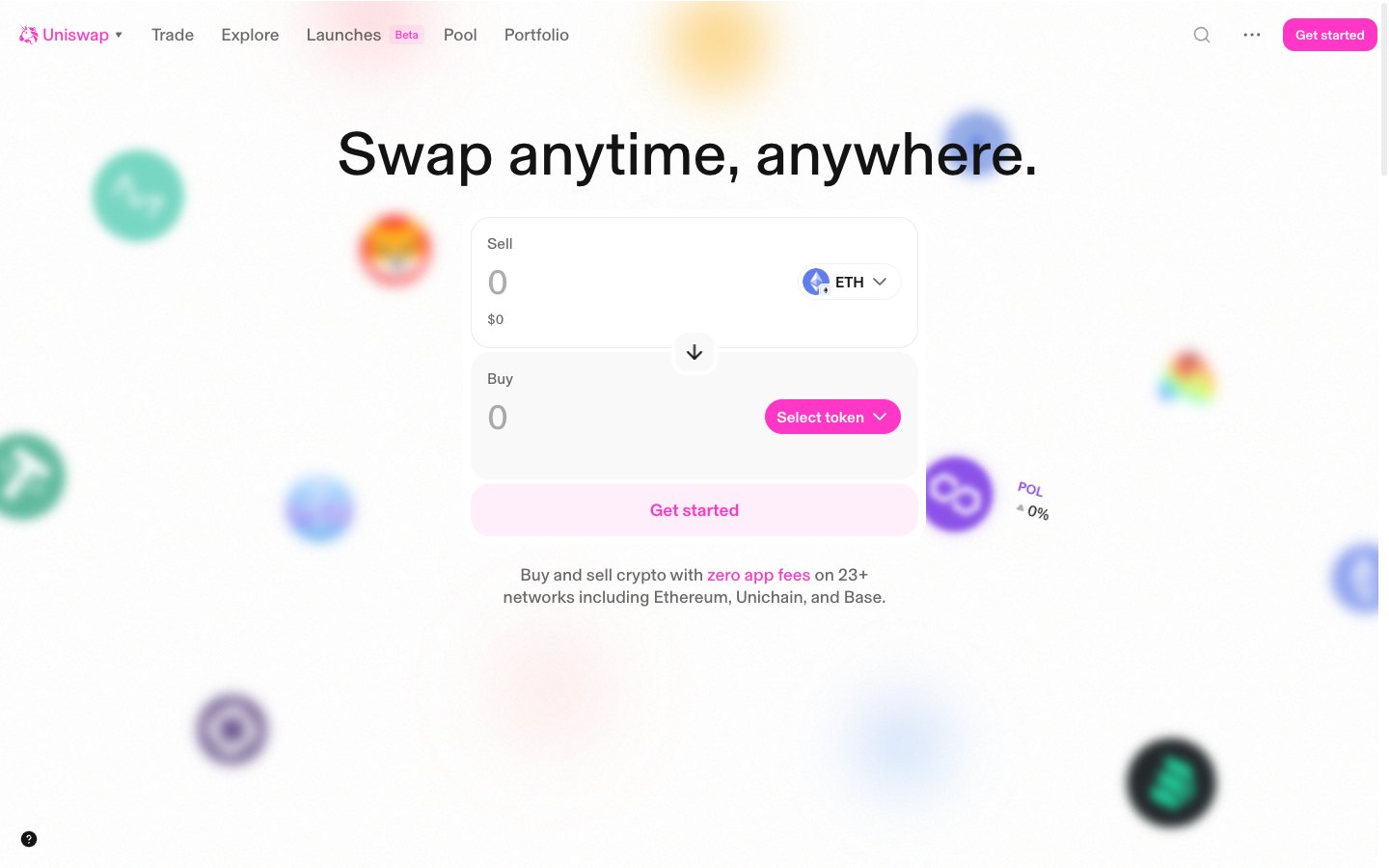 Desktop interface from the Uniswap website study